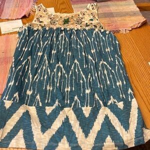 Anthropologie Floreat “Cascata” Pom Pom Embroidered Tunic Sleeveless Top Size S‎